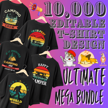 +10,000 T-shirt Design Bundle with  3400+ Premium Font Bundle